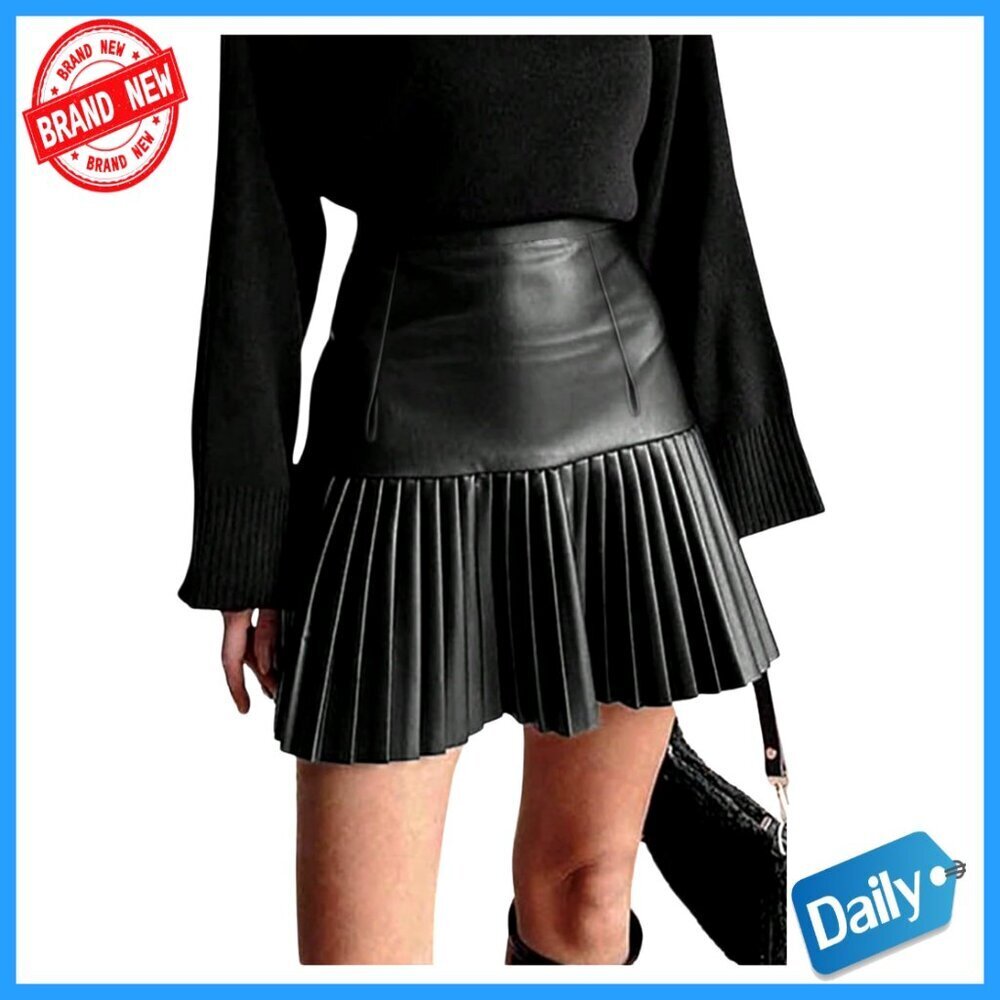 PU Leather Pleated Skirt High Waisted Mini Party Club Wear